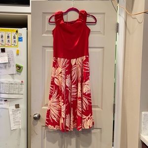 Red and off white Aloha print dress, mid length